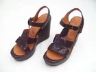 CHIE MICHARA LADIES WOMENS BROWN LEATHER DRESS WORK SHOES WEDGES SANDALS HEELS