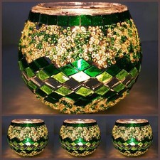 MOSAIC GLASS CANDLE Holders/ Glass and Brass Votive Candle Holder