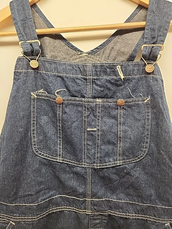 Mono de Colección Sears Union Hecho 46x36 Real 26" Para Hombres Denim Azul Babero Ropa de Trabajo Foto 2 de 4
