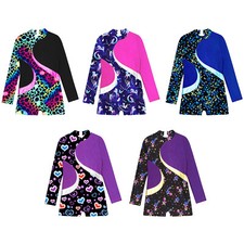 Girls Bodysuit Kids Unitards Gymnastic Leotard Soft Costumes Printed Biketard