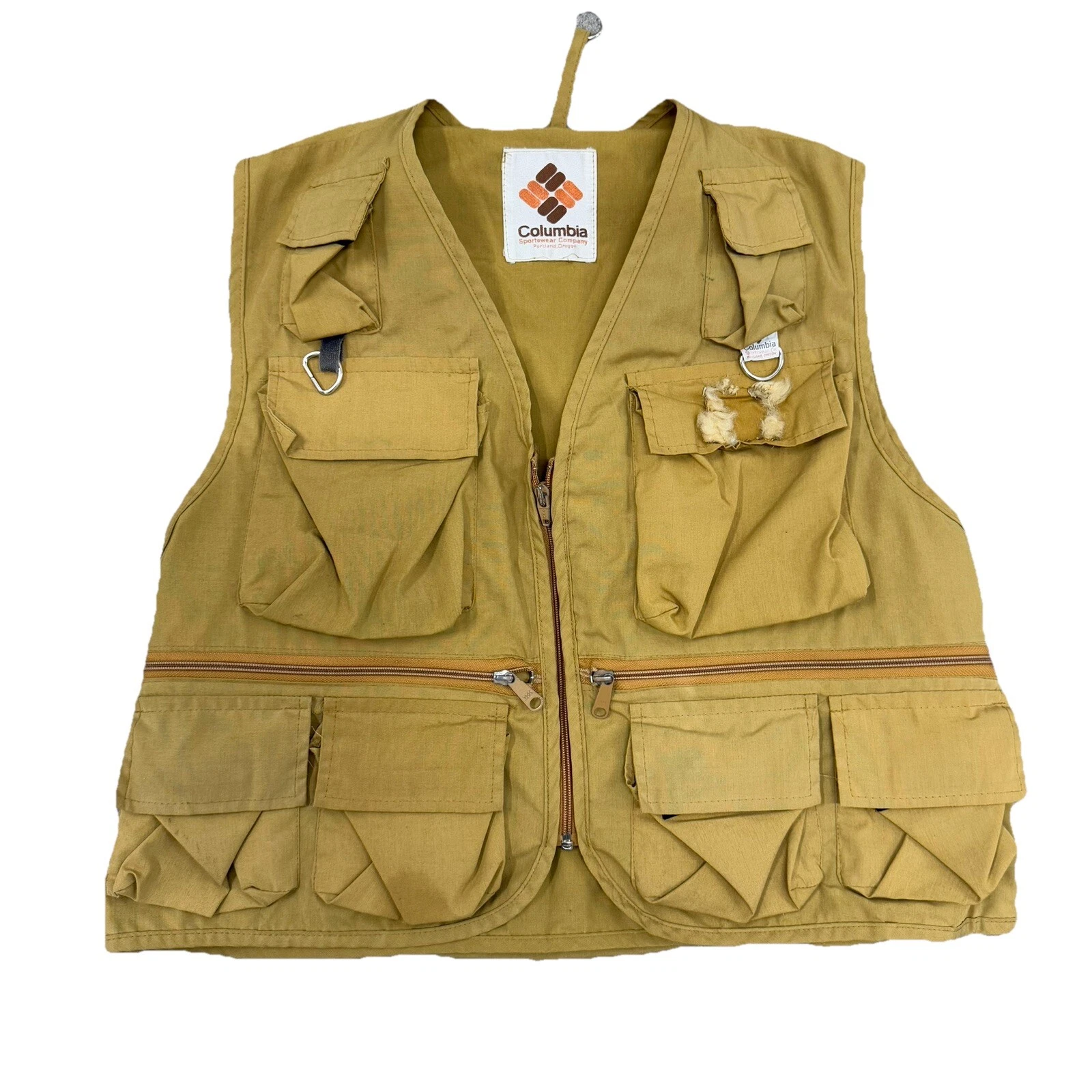 Columbia Men's Tan Fly Fishing Utility Vest Zipper Pockets Vintage S/M