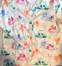 Disney Mickey Mouse Scrubs Top Long Sleeve V Neck Snap White - Sz XL