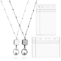 Halskette Lanyard Mit Ausweishalter, 2 Stk, Ausziehbar, Quadrat, Schwarz/Silber