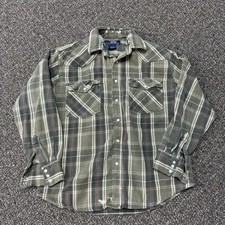 Vintage 1980s Pearl Snap Cotton Flannel Shirt Button Gray Rare Five Brother Sz L