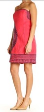 Lilly Pulitzer Bowen Dress Sz 6 Coral Navy Strapless Embroidered Lined