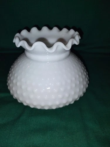 Vtg Hobnail Lamp Shade White Milk Glass Ruffled 6 " Fitter 4.5" Height-Ruffled