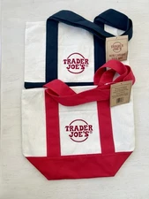 Trader Joes Mini Canvas Tote Bag, Limited Edition, New with Tags - Blue & Red