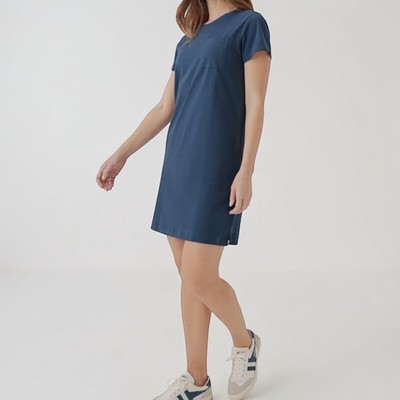 Pact NWT Organic Cotton Tee Dress Blue L Softspun Minimalist Casual (Flaw)