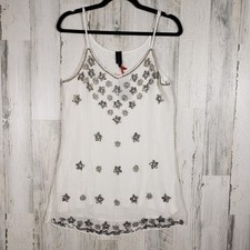 NWT Raga Sheer Lined White Beaded Floral Slip Mini Dress Women's Size Medium