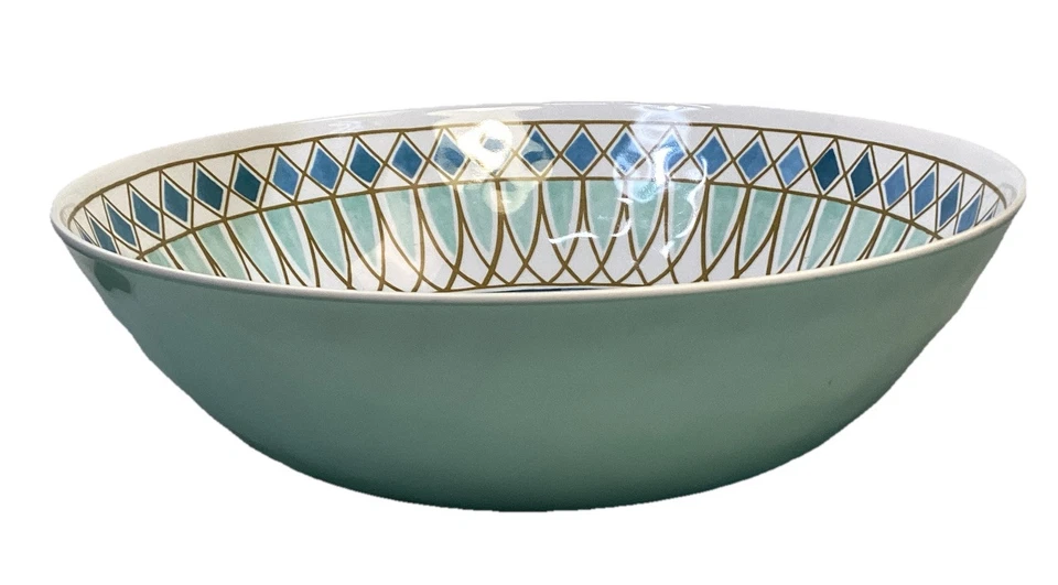 Tigela de servir de melamina Cynthia Rowley azul turquesa verde marfim retrô 12 polegadas - Imagem 2 de 4