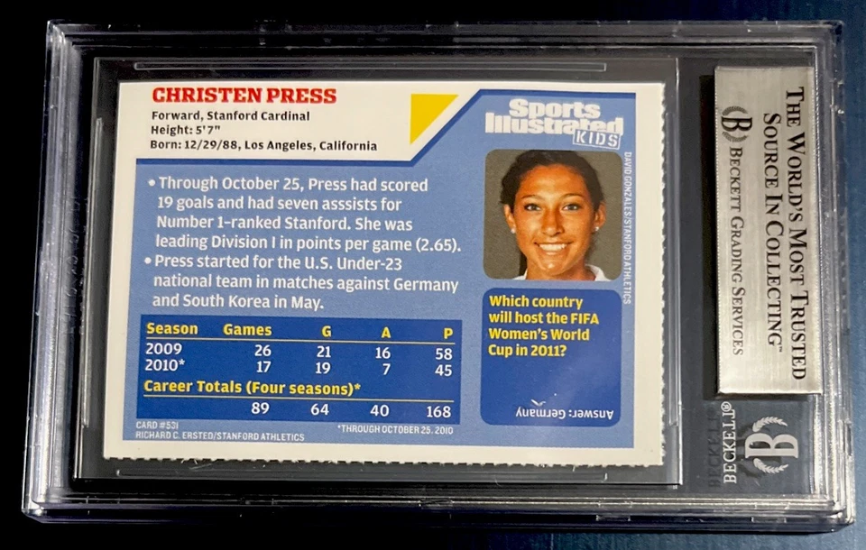 CHRISTEN PRESS ROOKIE RARE 2010 Sports Illustrated for Kids SI USA BGS 6.5 - Image 2 of 2