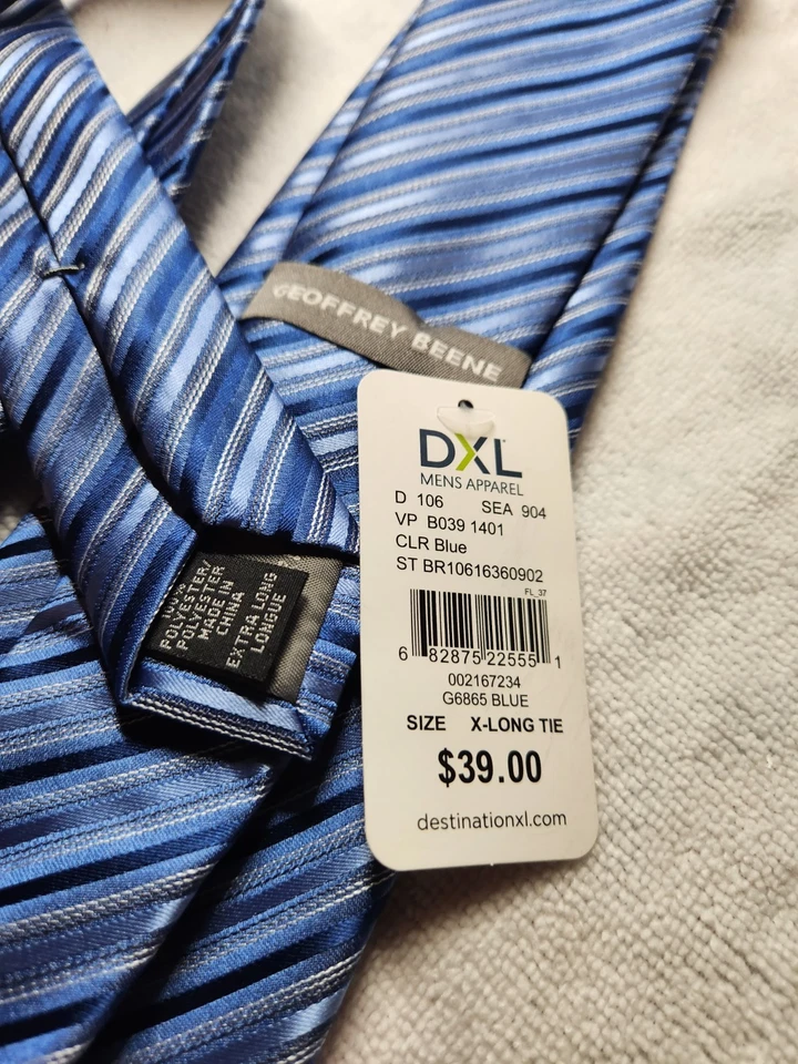 Gravata masculina listrada azul Geoffrey Beene DXL extra longa nova com etiquetas 100% poliéster - Imagem 3 de 3