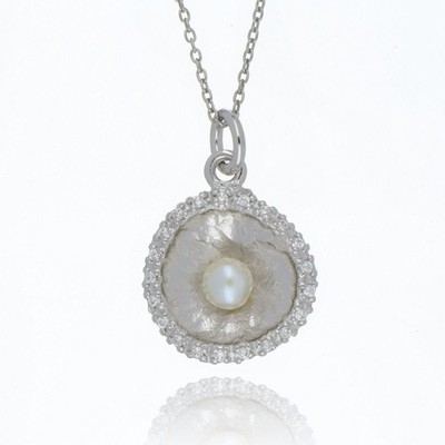 A&S Paradise Collection Halskette Silber Zirkonia und Perle gewölbt