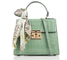 ITALIAN PREMIUM LEATHER CROC EMBOSSED BAG HANDBAG W ACCENT SCARF- MADE IN ITALY