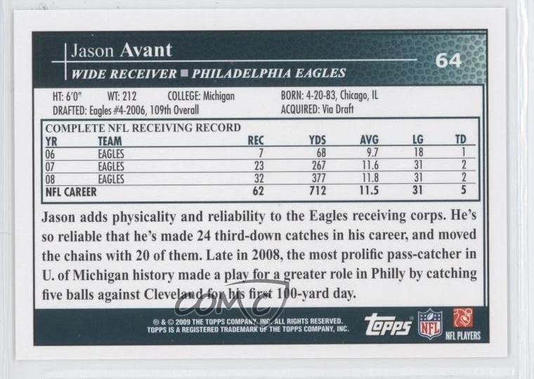 2009 Topps Jason Avant #64 - Image 2 of 2