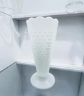 Vintage Anchor Hocking White Milk Glass Hobnail Trumpet Vase ~ 10”