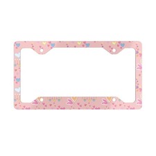 Pink Heart Pattern Metal License Plate Frame Cute Valentine Car Accessory