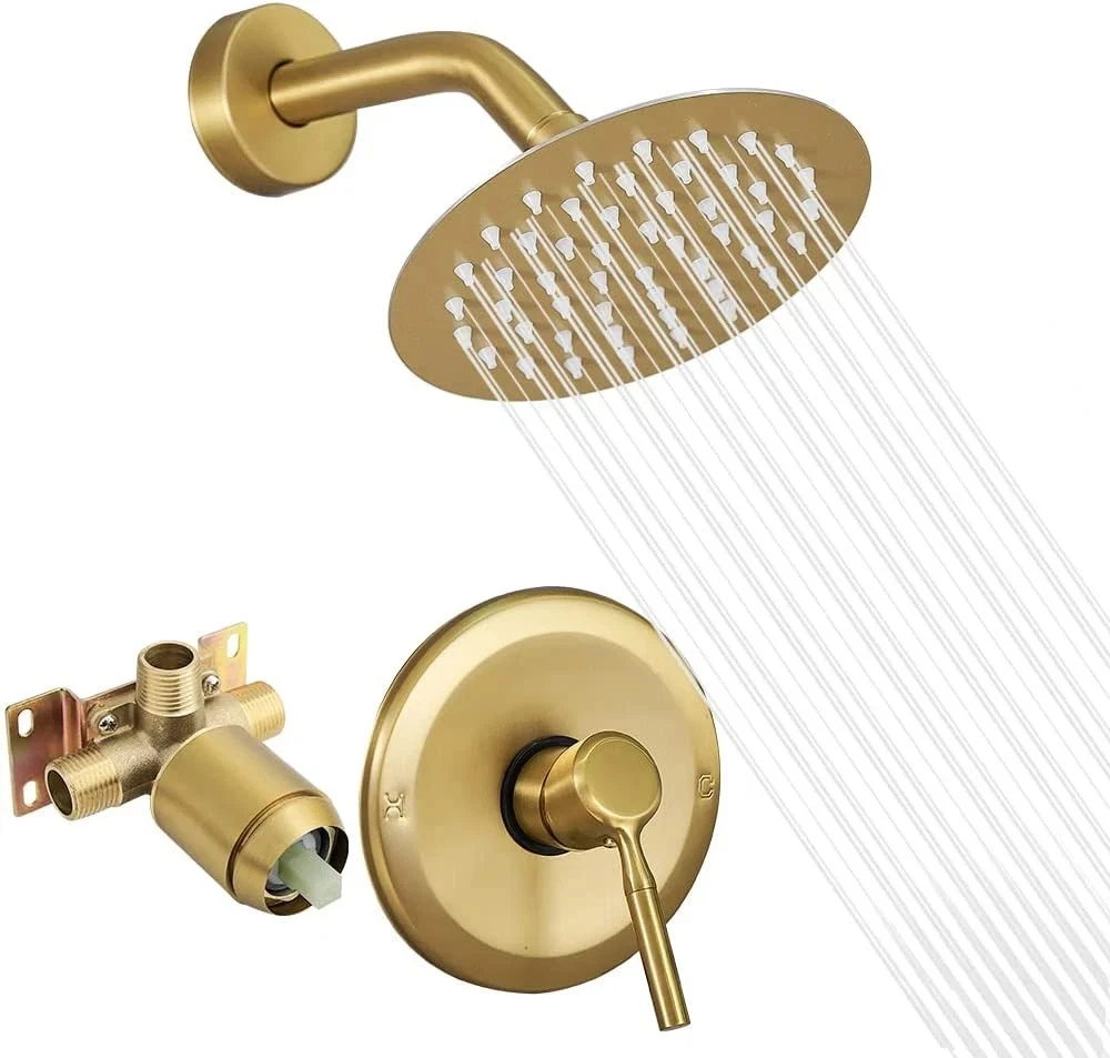 Brushed Gold Rain Shower Head & Faucet Set - Modern Bathroom Upgrade