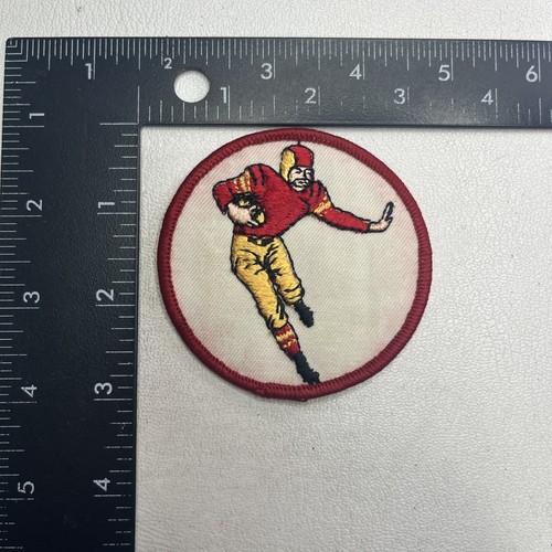 Vintage 3" Football Player Patch Running Stiff Arm In Red Jersey C69G