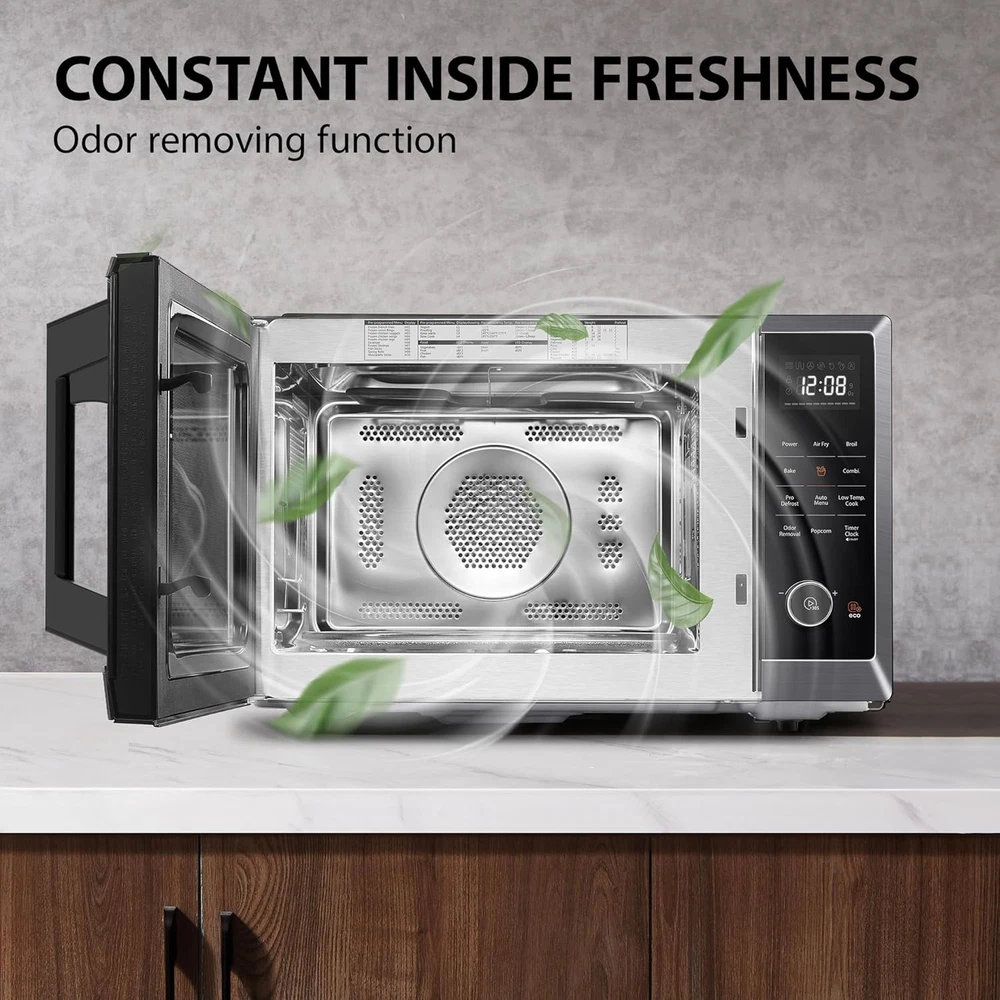 8-in-1 Air Fryer Combo Countertop Microwave Oven with Convection Broil Odor Removal
