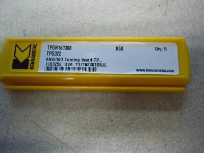 5pcs, KENNAMETAL, TPG 322 K68 CARBIDE INSERTS - 1183258