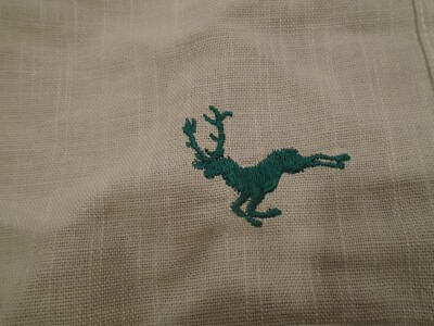 embroidered linen table runner,Beige w/ Green Deer on 4 corners minimalist