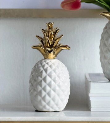 4''x7'' Ceramic Pineapple Decor Gold Top Crown
