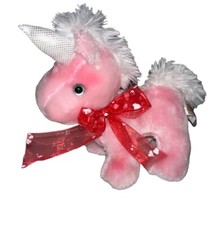 Dan Dee Collectors Choice Unicorn Plush Pink Shimmer Trim Red Bow Hearts Stuffed