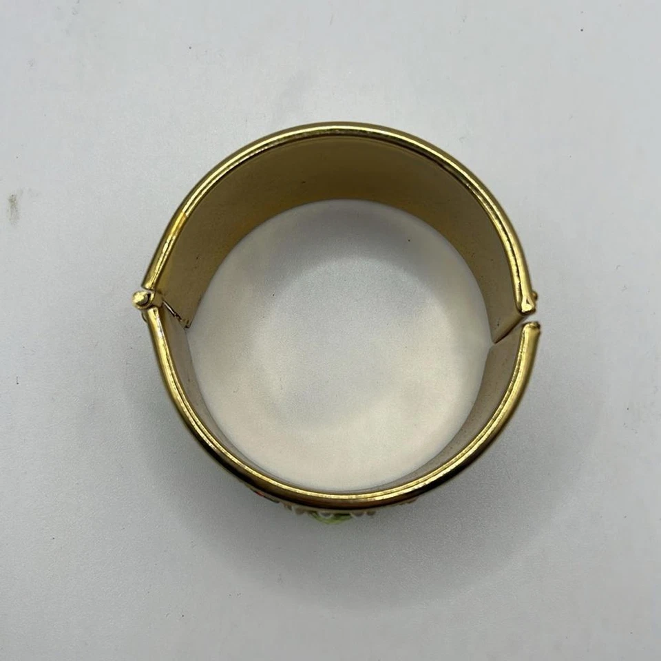 Brazalete Bohemio Boho Tono Dorado Rojo Cuentas Estrás Joyería con Bisagras Foto 4 de 4