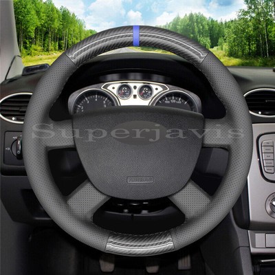 Carbon Fiber&Hole Leather Steering Wheel Stitch on Wrap Cover For Ford Kuga
