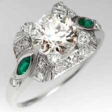 Simulated 2.41CT Sapphire  Emerald Engagement Gorgeous Women Ring In 935 Silver