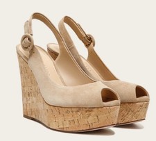 Veronica Beard Dali Sand Suede Peep Toe Cork Wedge Platform Sandal Sz 9 New WOT