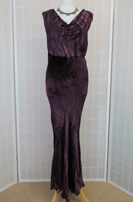 Nomads Maxi Dress Size L Burgundy Cowl Neck Crushed Velvet Panels Small Train 
