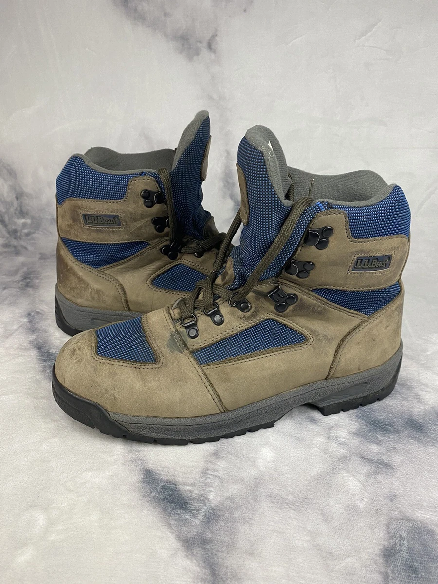 LLBean Knife Edge Brown Blue Waterproof Hiking Leather Boots W715 Men Size 11