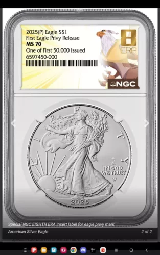 2025 American Silver Eagle NGC MS70 First 50,000 Issued Eagle Privy