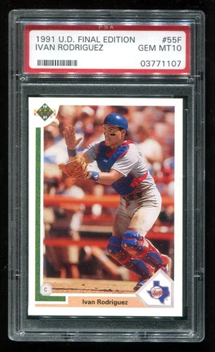 1991 Upper Deck #55F Ivan Rodriquez PSA 10 Gem Mint Rookie RC Rangers HOF~(SS)