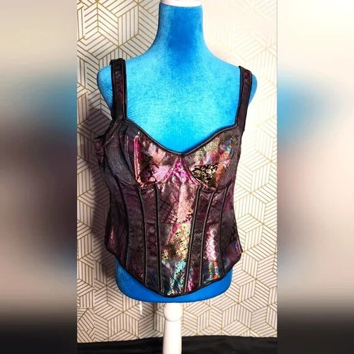 Womens gothic jacquard corset tank overbust bodice with metallic accents (2XL) - Picture 3 of 7