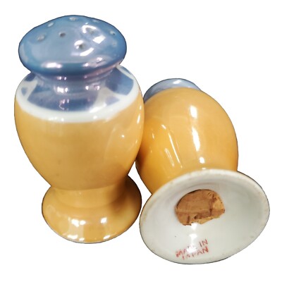 Vintage Japan Ceramic Salt and Pepper Shakers Orange Blue 2