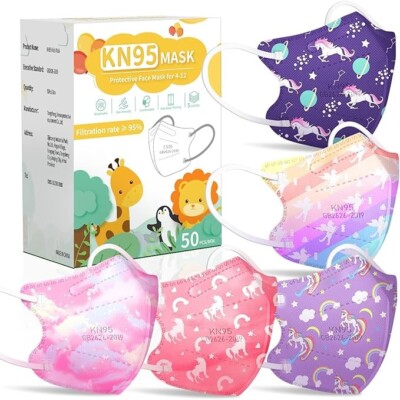 Kids KN95 Face Mask Disposable - Kid Unicorn, Children Small Size Age 4-12 5 Lay