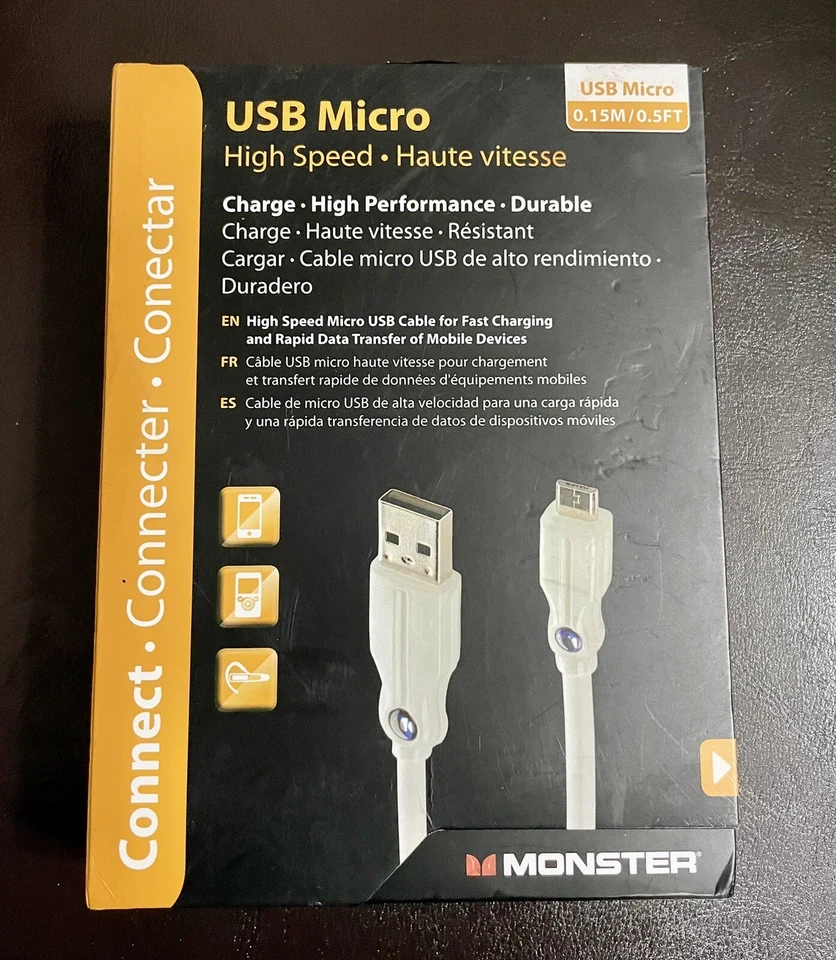 6” Monster Cable Usb-A To Micro-USB 6 inch Short Charging Cable Cord Wire Dock - Image 2 of 2