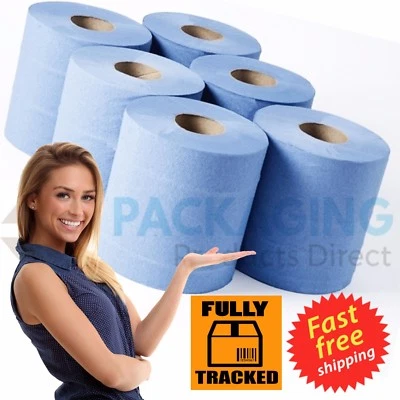 PACKAGING PRODUCTS DIRECT PACK OF 6/12/18/24/48 BLUE ROLLS 2PLY CENTREFEED PAPER WIPE HAND TOWEL TISSUE