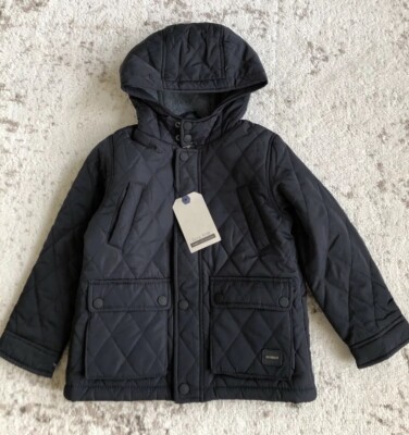 New Zara Boys Quilted Hooded Coat Navy Jacket Size 6 Years