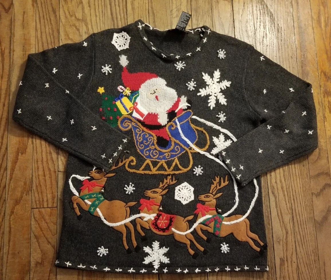 Cardigan Zip Ugly Christmas Sweater Designers Originals - Taille M, Noir, Motifs Brodés - Occasion Très Bon état