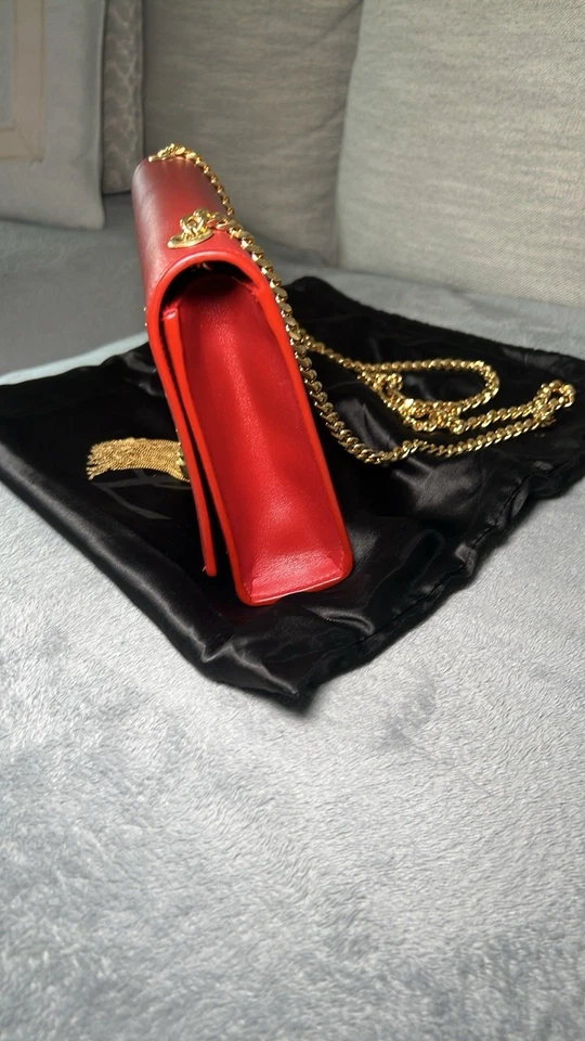 Bolso sin asas Yves Saint Laurent rojo dorado con borla de hombro / bandolera Foto 4 de 4