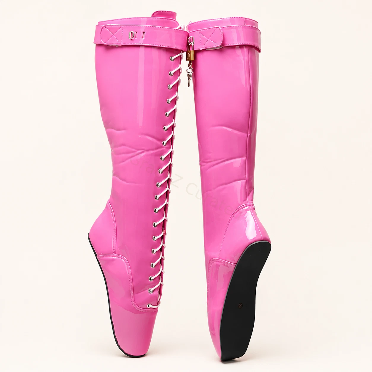 Ballet fetish stretch lace-up calf boots hero view