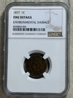 1877 Indian Head Cent NGC Fine Details Environmental Damaged Key Date Decent