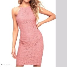 NWT LOVE J Rusty Rose Lace Bodycon Dress romantic barbie evening chic size M lux
