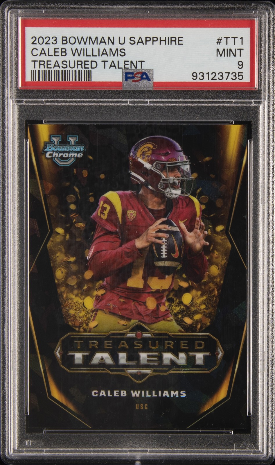 2023 BOWMAN UNIVERSITY CHROME SAPPHIRE TREASURED TALENT CALEB WILLIAMS PSA 9