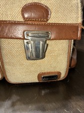 VINTAGE Marsand USA Tweed Leather Camera Bag Tan / Brown Beige travel duffle