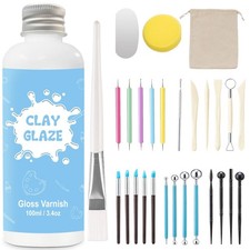 EIGTWEN 100ml Air Dry Clay Glaze and 29pcs tools kit, Gloss